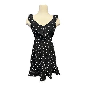 Polka Dot Ruffle Dress - Black and White
